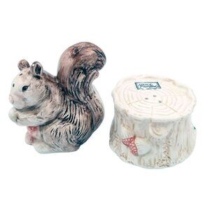 Squirrel Tree Stump Salt Pepper Shakers Hand Painted Vintage OCI Japan